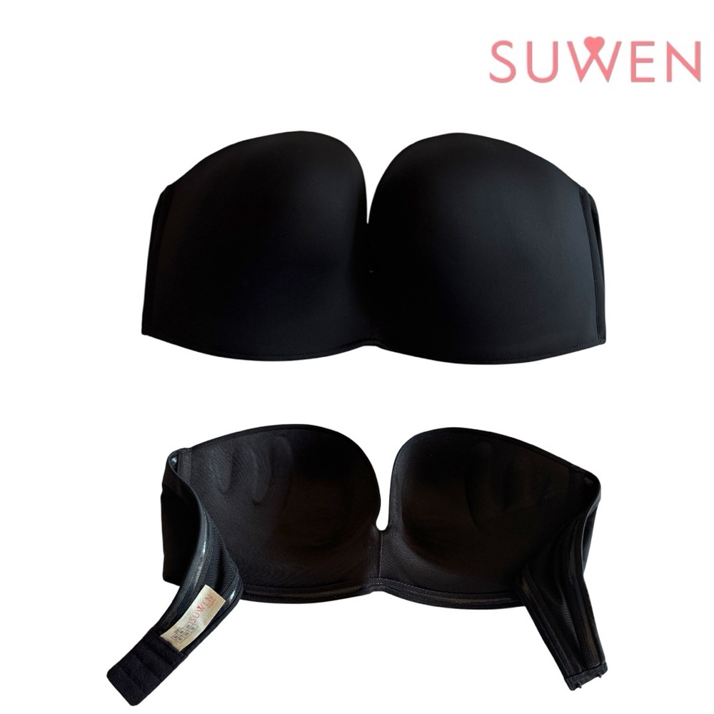SUWEN Strapless Black Seamless Adhesive Bandeau Bra - Picture 6 of 6